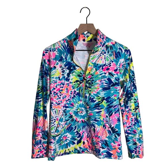 LILLY PULITZER Multicolor Floral resortwear vacation quarter zip pullover S - Picture 1 of 6